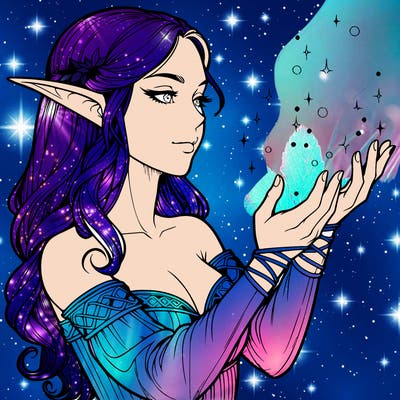 realistic elf girl doing magic