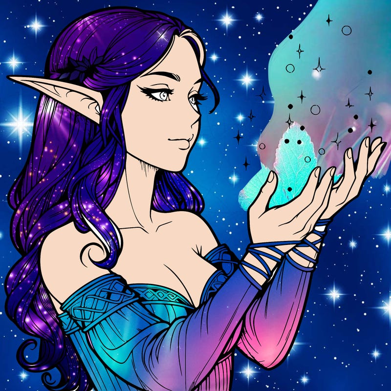 realistic elf girl doing magic