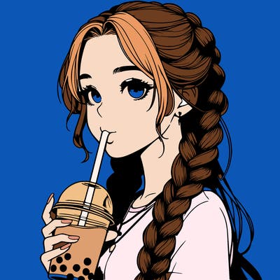 realistic girl with braided hair drinking boba