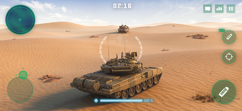 War Machines：Battle Tank Games - Gameplay screenshot of a tank combat in a desert arena from War Machines.