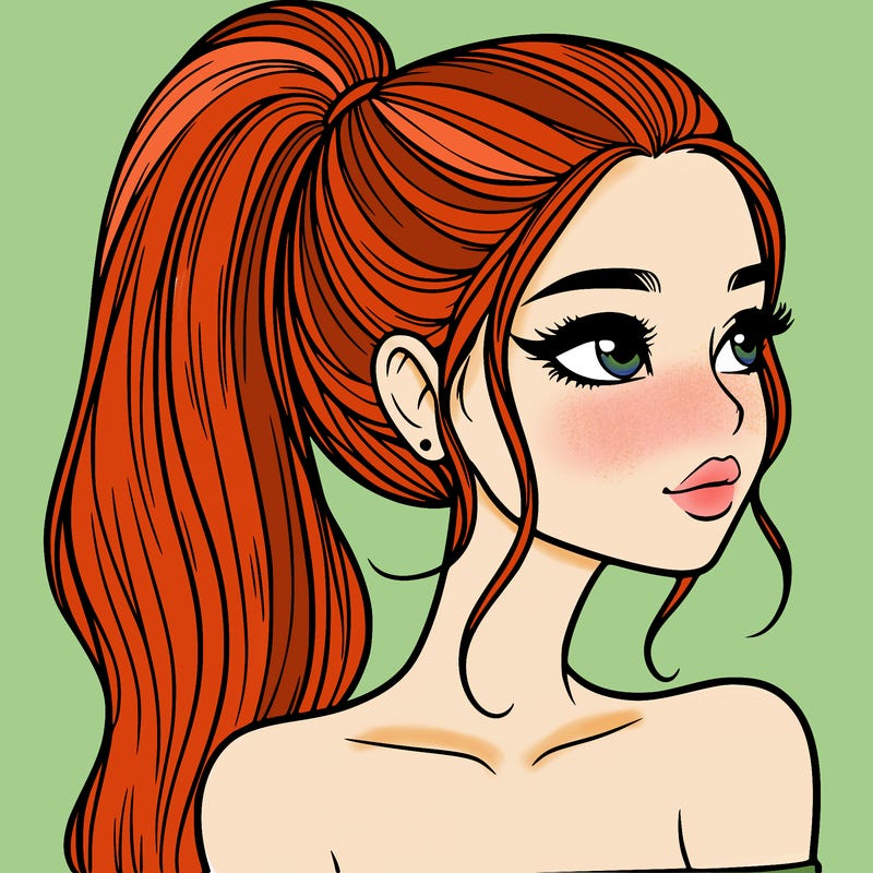 a beautiful and realistic girl with a high pony tail