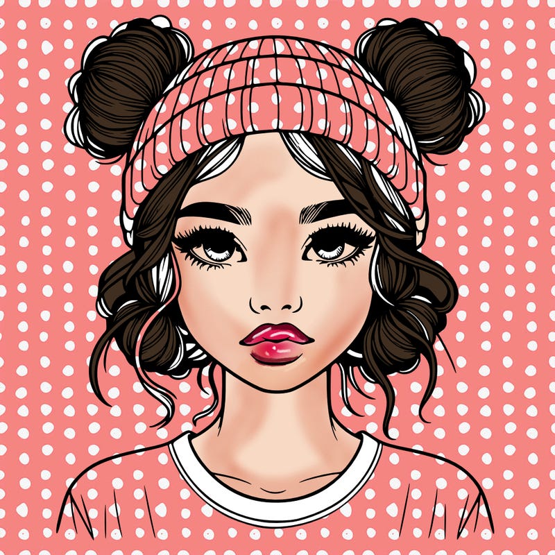 realistic girl with buns in her hair with a beanie on