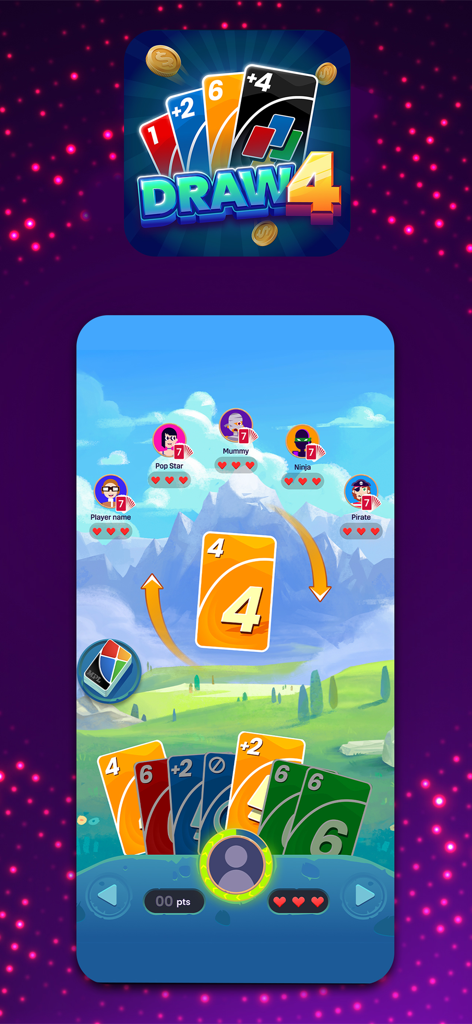 Draw 4 multiplayer card game gameplay on the MPL cash games platform