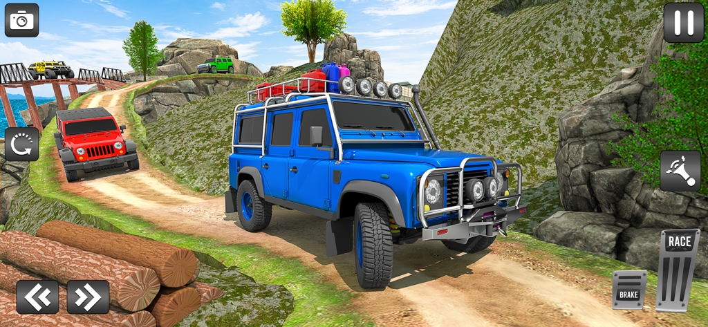 Desert Hill Jeep Simulator 4x4 - A blue 4x4 vehicle driving on a rugged mountain path in the Desert Hill Jeep Simulator game