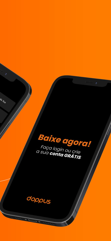 Doppus - Schermata dello smartphone che mostra l'app Doppus con una call to action per scaricare e creare un account gratuito.