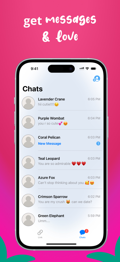 Brizz 앱 스크린샷에 칭찬과 질문이 포함된 익명 채팅 메시지 목록이 표시됨