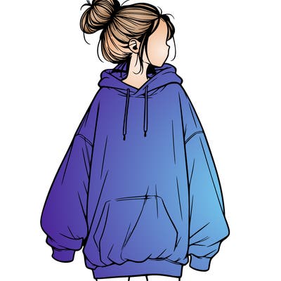 realistic girl with a oversized sweatshirt on and a bun
