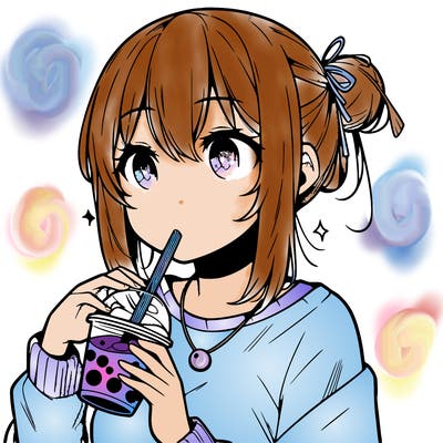 manga character drinking boba