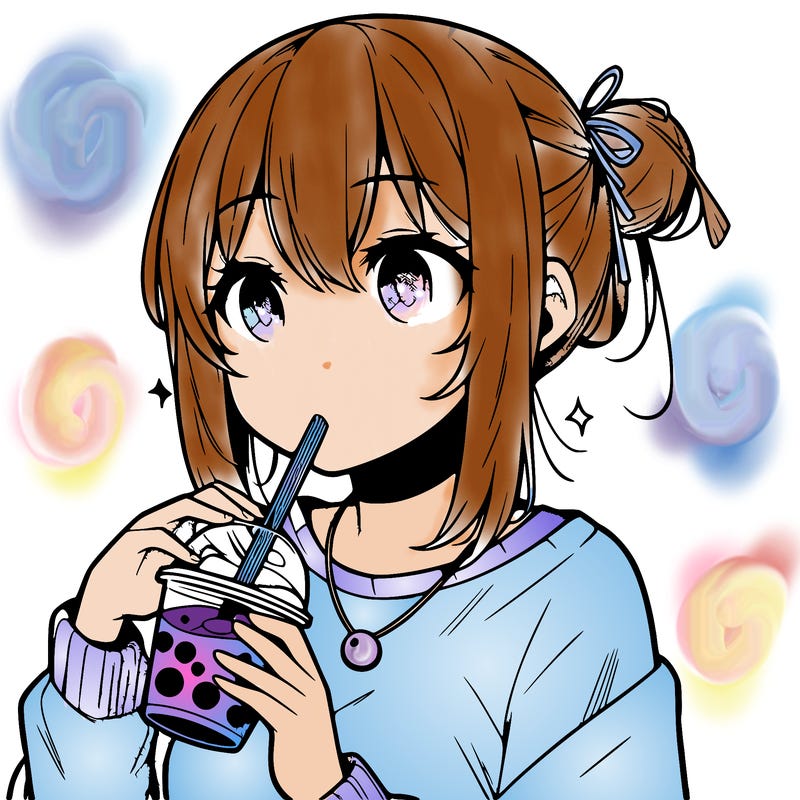 manga character drinking boba