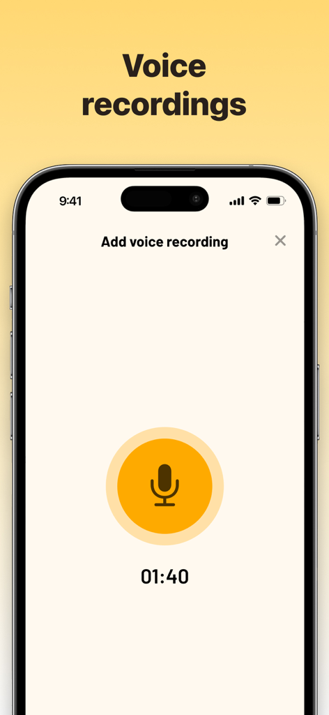 Solid Diary - AI Journal - Interface of Solid Diary app showing the voice recording feature with a large microphone button and timer