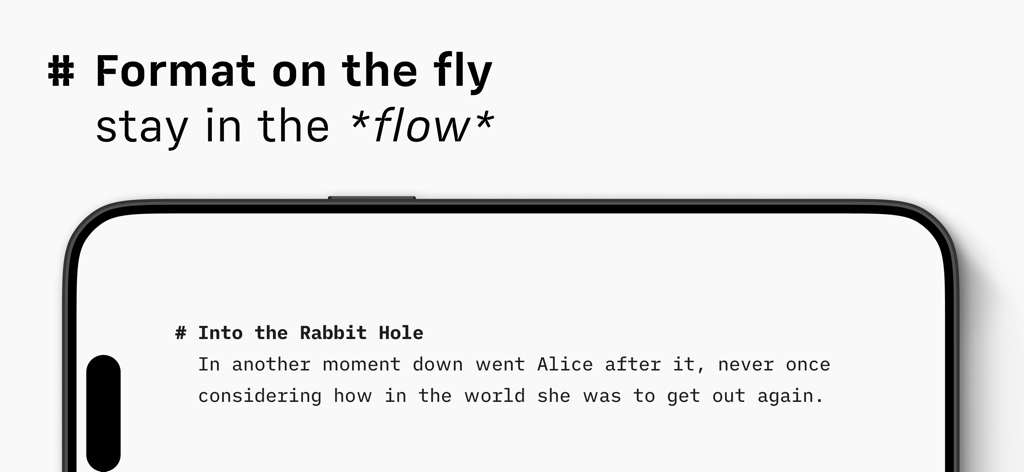 iA Writer - Interface do aplicativo iA Writer mostrando formatação Markdown limpa e design minimalista para escrita focada