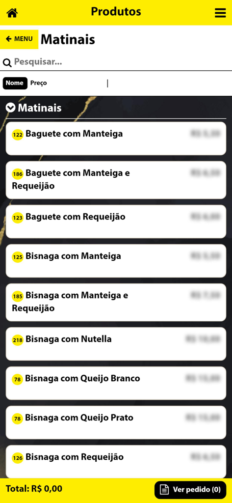 Padaria Bandeirantes 4 - Lista de itens de padaria matinal no aplicativo móvel Padaria Bandeirantes