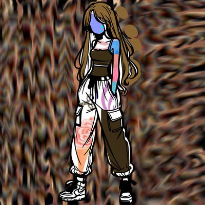 girl in baggy pants crop top and long hair