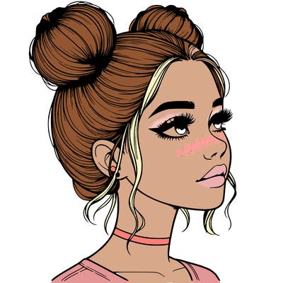 realistic girl with buns on the top of her head