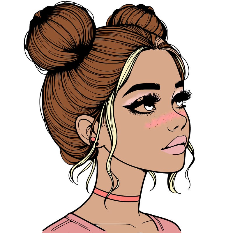 realistic girl with buns on the top of her head
