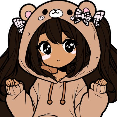 cute anime girl with ponytails and a cute bear hoodie