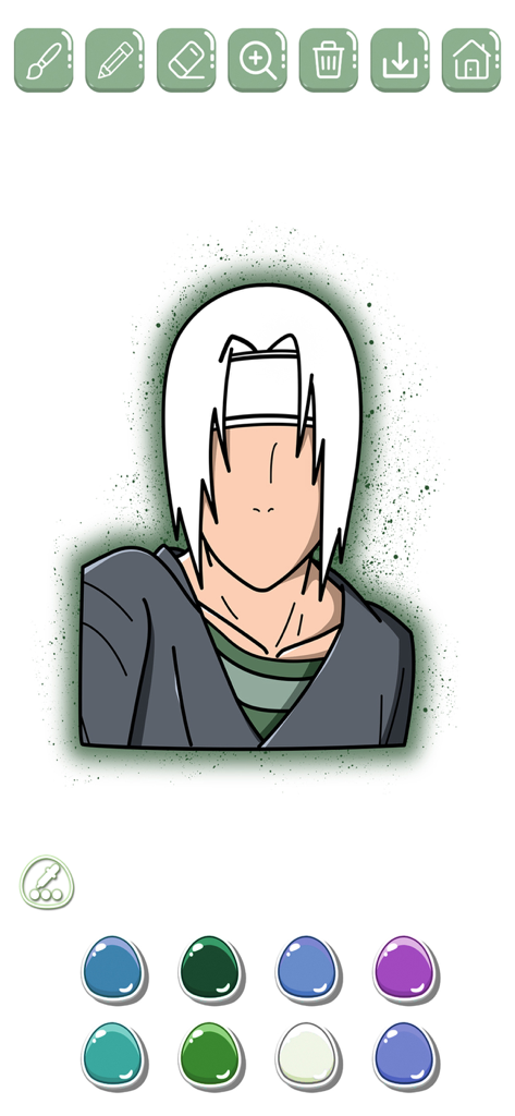 Manga & Anime coloring book - Interface of the Manga & Anime coloring book app showing an anime character and a color palette