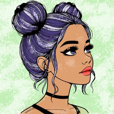 realistic girl with buns on the top of her head