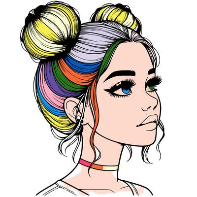 realistic girl with buns on the top of her head
