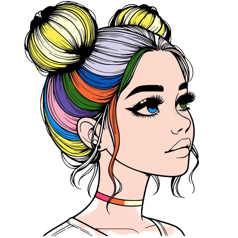 realistic girl with buns on the top of her head