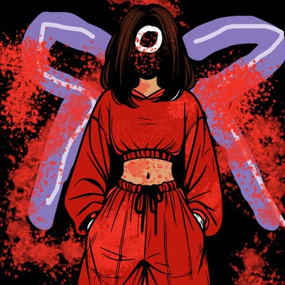 realistic girl faceless with baggy pants and a crop top