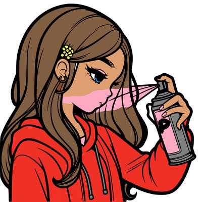 a realistic girl spray painting
