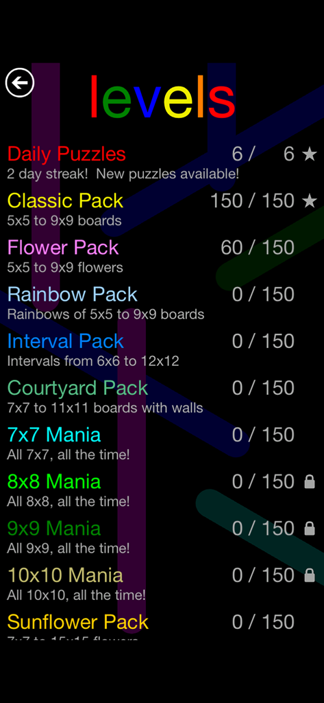 Flow Free: Hexes - Flow Free Hexes level selection menu showing various puzzle packs and player progress