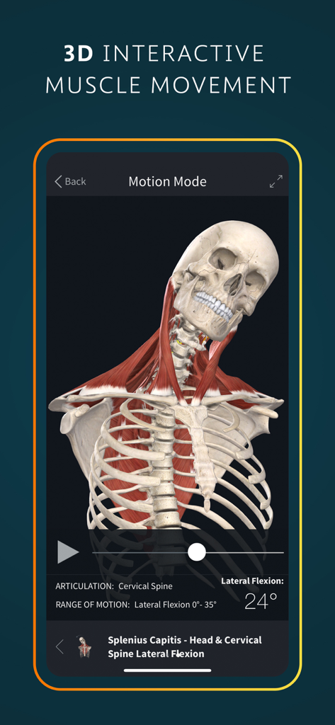 Complete Anatomy for iPhone - Mouvement musculaire 3D interactif de la colonne cervicale dans l'application Complete Anatomy