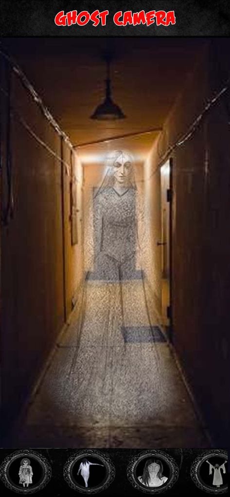 Ghost Caught on Camera Prank - A spooky translucent ghost figure in a dark hallway created with a prank photo editor app