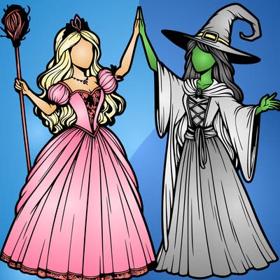 detailed realistic split of a princess and a witch