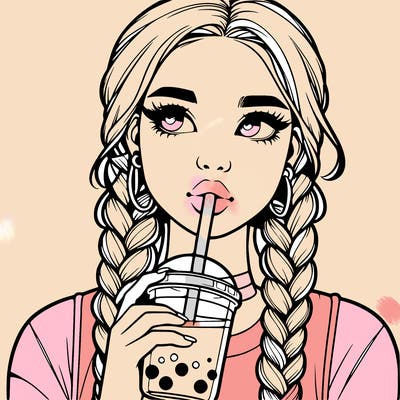 realistic girl with braided hair drinking boba