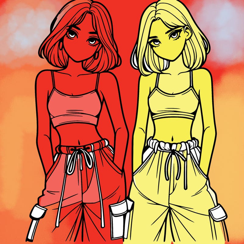 two girls with crop top with baggy pants