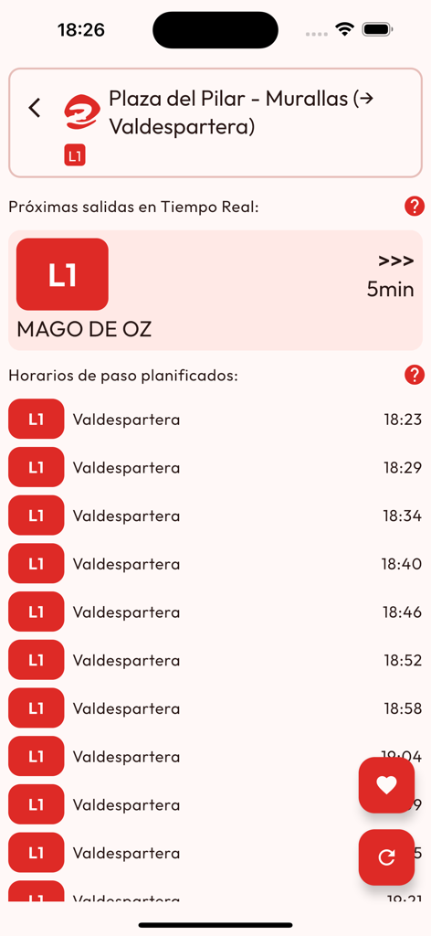 Zaragoza Bus Tranvia Cercanias - Información de salidas en tiempo real y horario para la línea de tranvía L1 en Zaragoza.