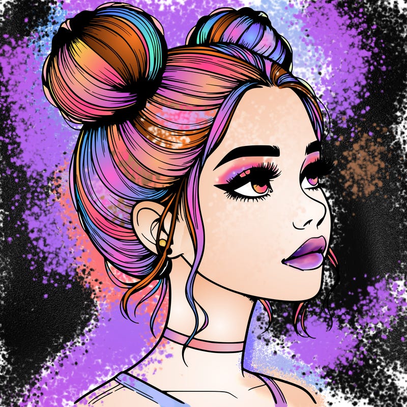 realistic girl with buns on the top of her head