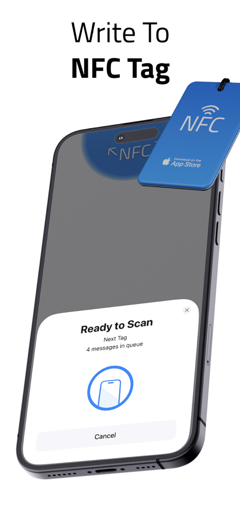 스마트폰이 물리적 NFC 태그에 디지털 명함을 쓰고 있음