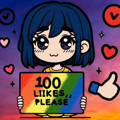 a girl with a sign saying 100 likes, please