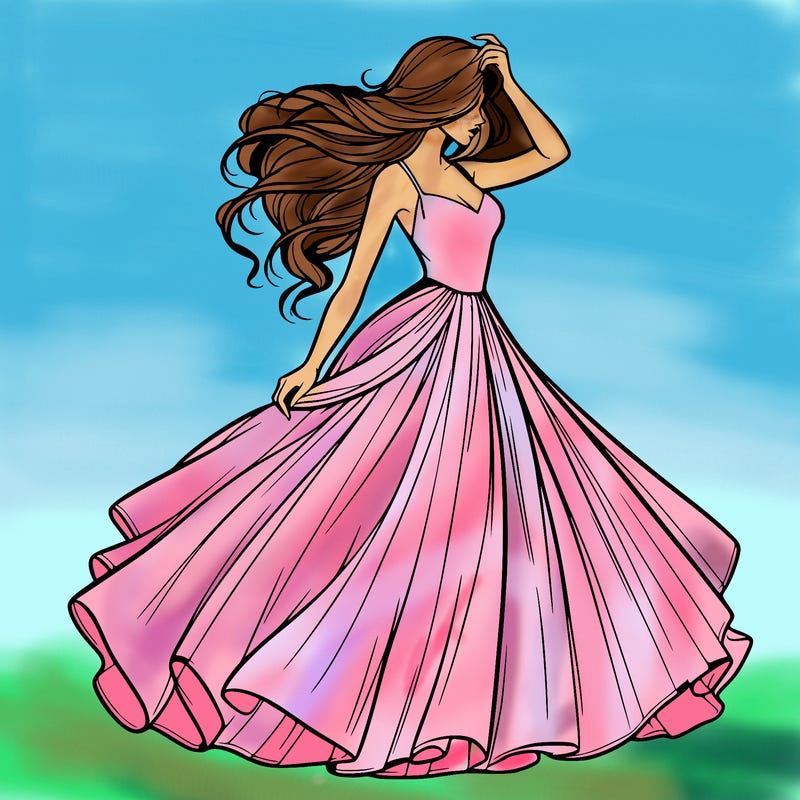 realistic woman with dress flowing in the wind