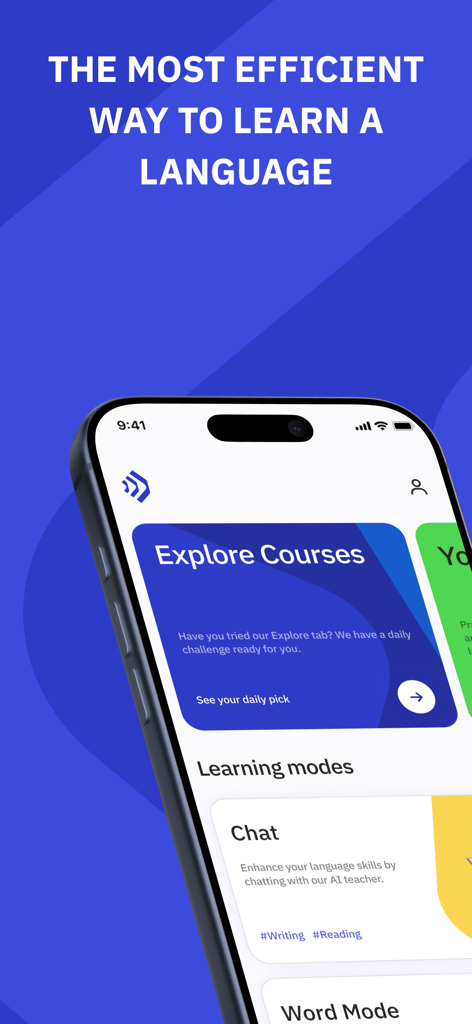 Talkpal - AI Language Learning - Interfaz de la aplicación Talkpal mostrando varios modos de aprendizaje de idiomas, incluido el chat de IA.
