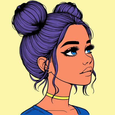 realistic girl with buns on the top of her head