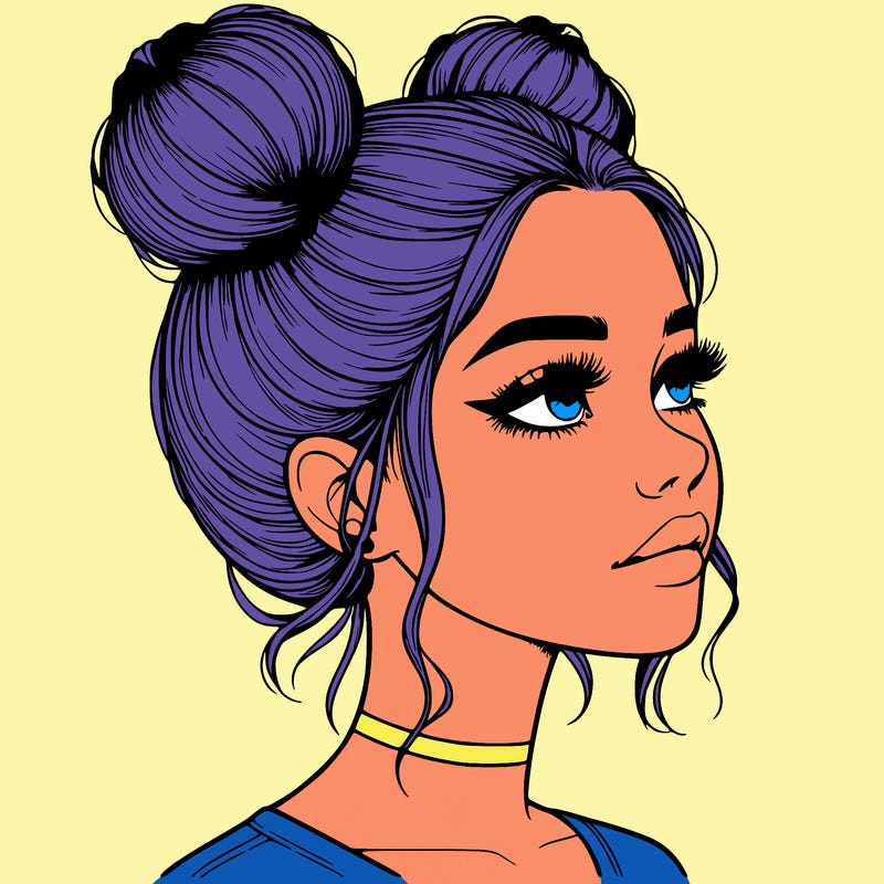 realistic girl with buns on the top of her head