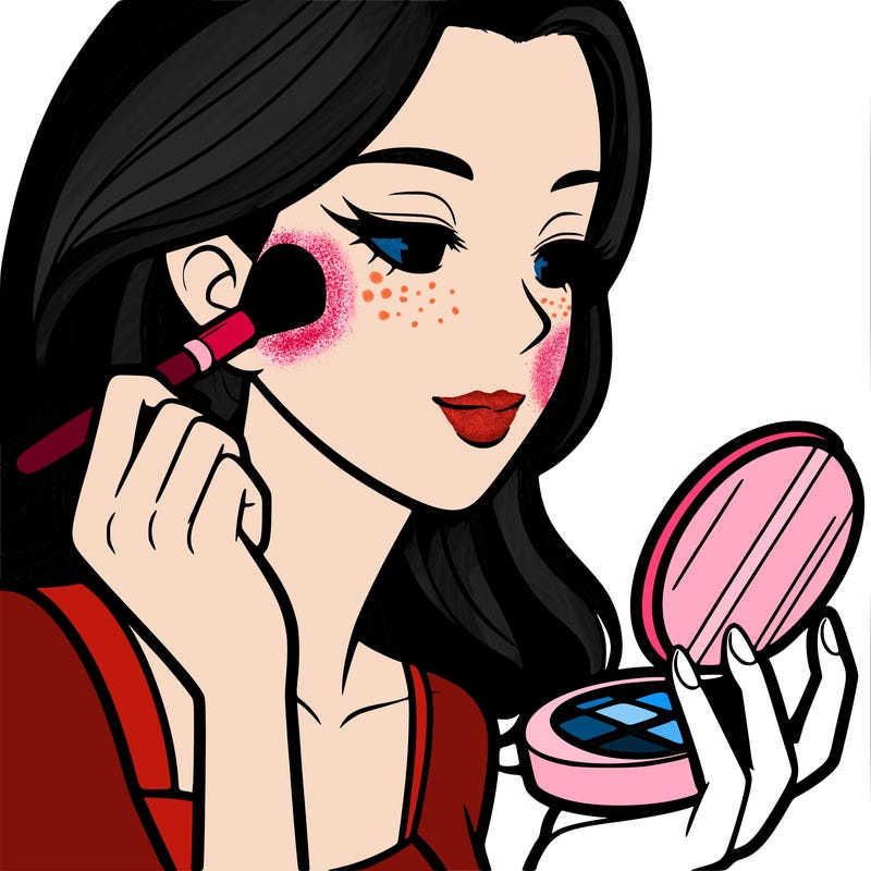 little girl putting on makeup