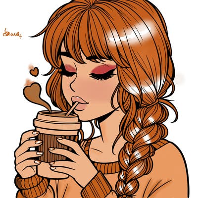 realistic girl drinking coffee