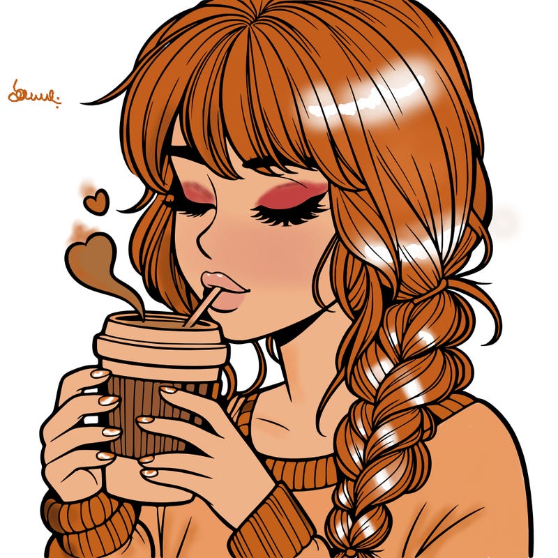 realistic girl drinking coffee