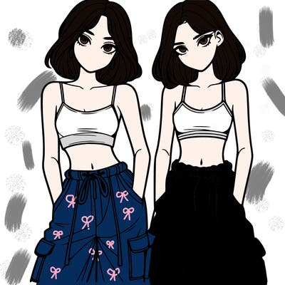 two girls with crop top with baggy pants