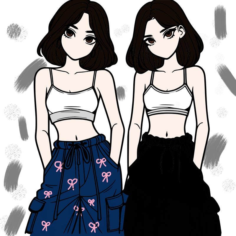 two girls with crop top with baggy pants
