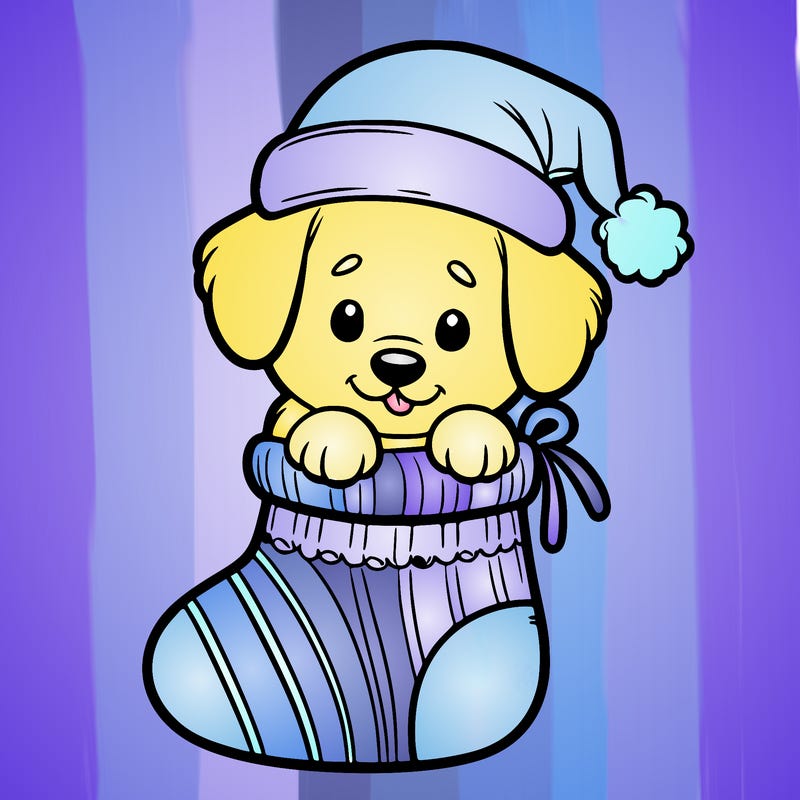 cute puppy wearing santa hat in socking