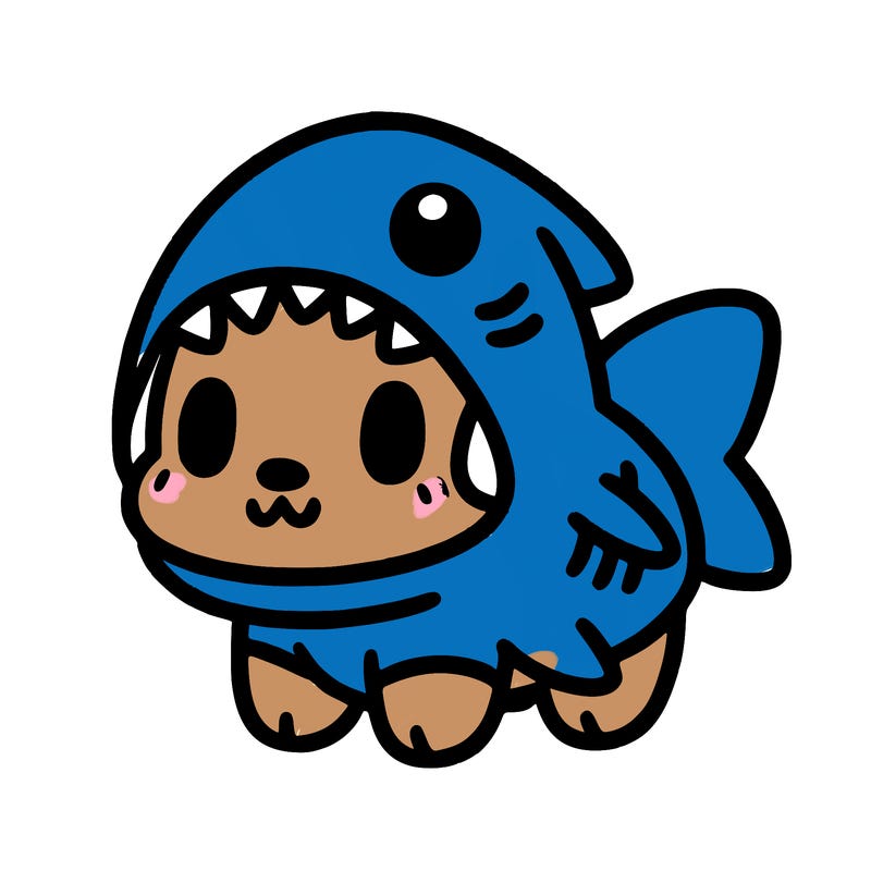 cute dog wearing a shark costume
