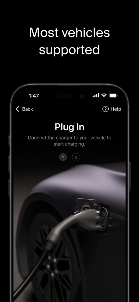 Gravity EV Charging - Gravity EV Charging app plug-in screen displaying universal vehicle compatibility.