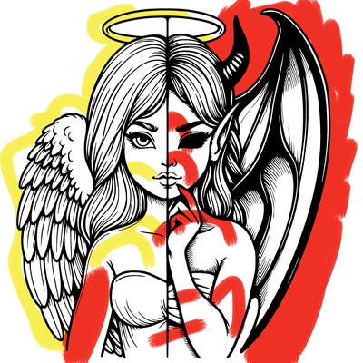 realistic angel half demon