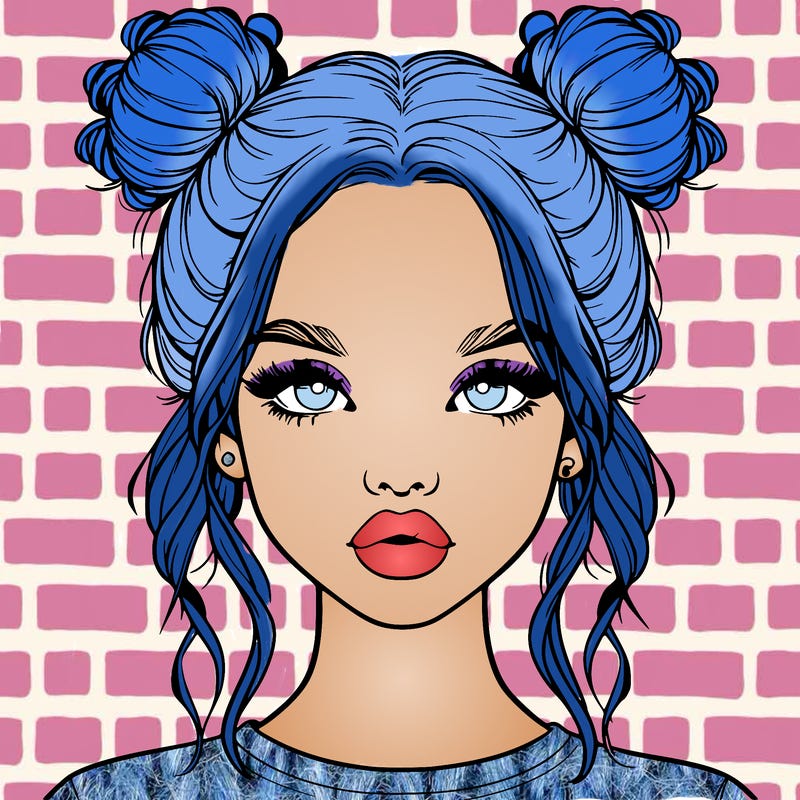 realistic girl with two buns in hair and lips